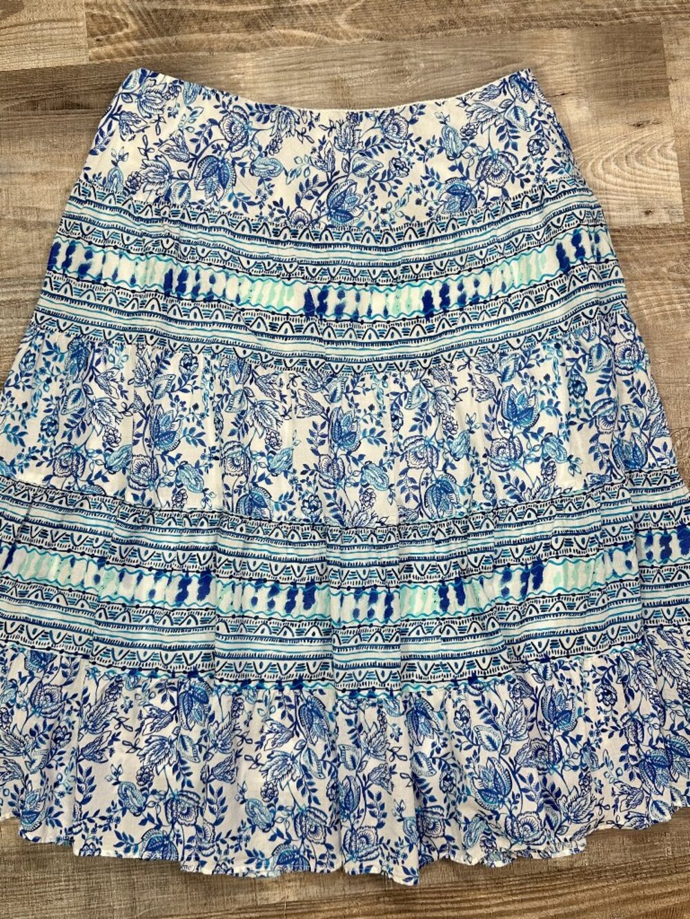 Vintage CHAPS 100% Cotton Elastic Waist Flowy Floral Midi Skirt Sz XL - Picture 10 of 10